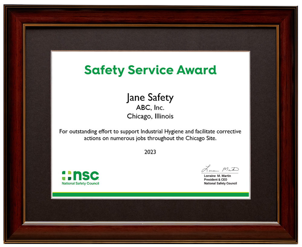 Individual Safety Service Award Certificate Kit