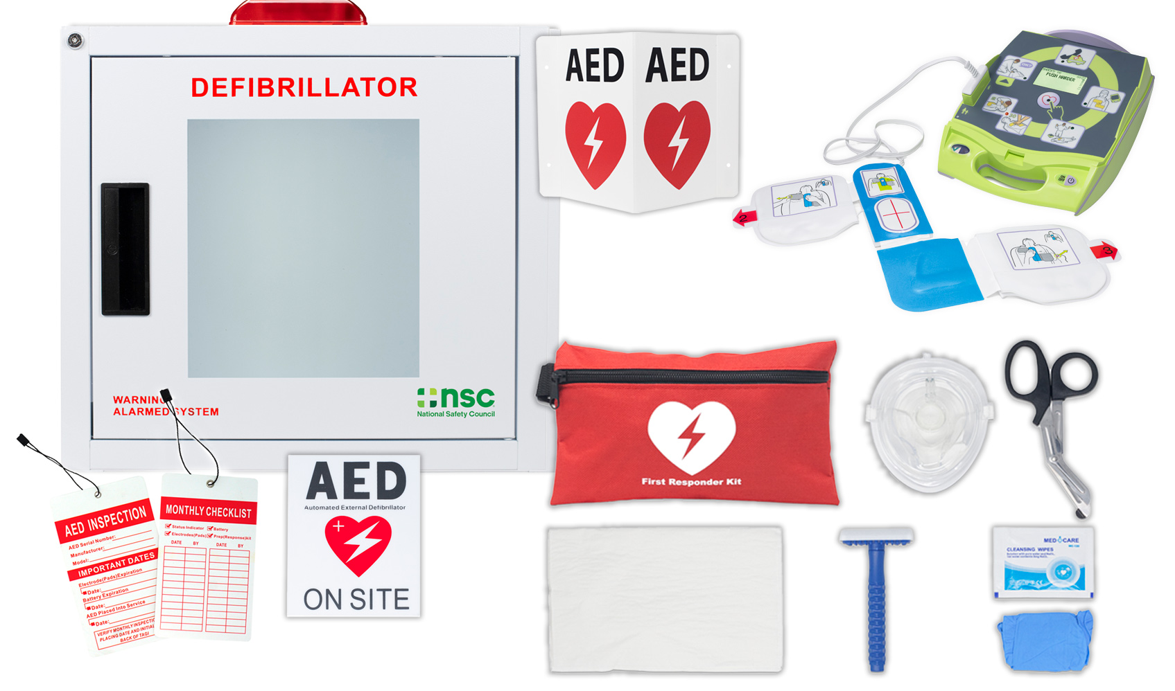 Zoll AED Plus Semi-Automatic AED with Alarmed and Strobe Light Cabinet Bundle