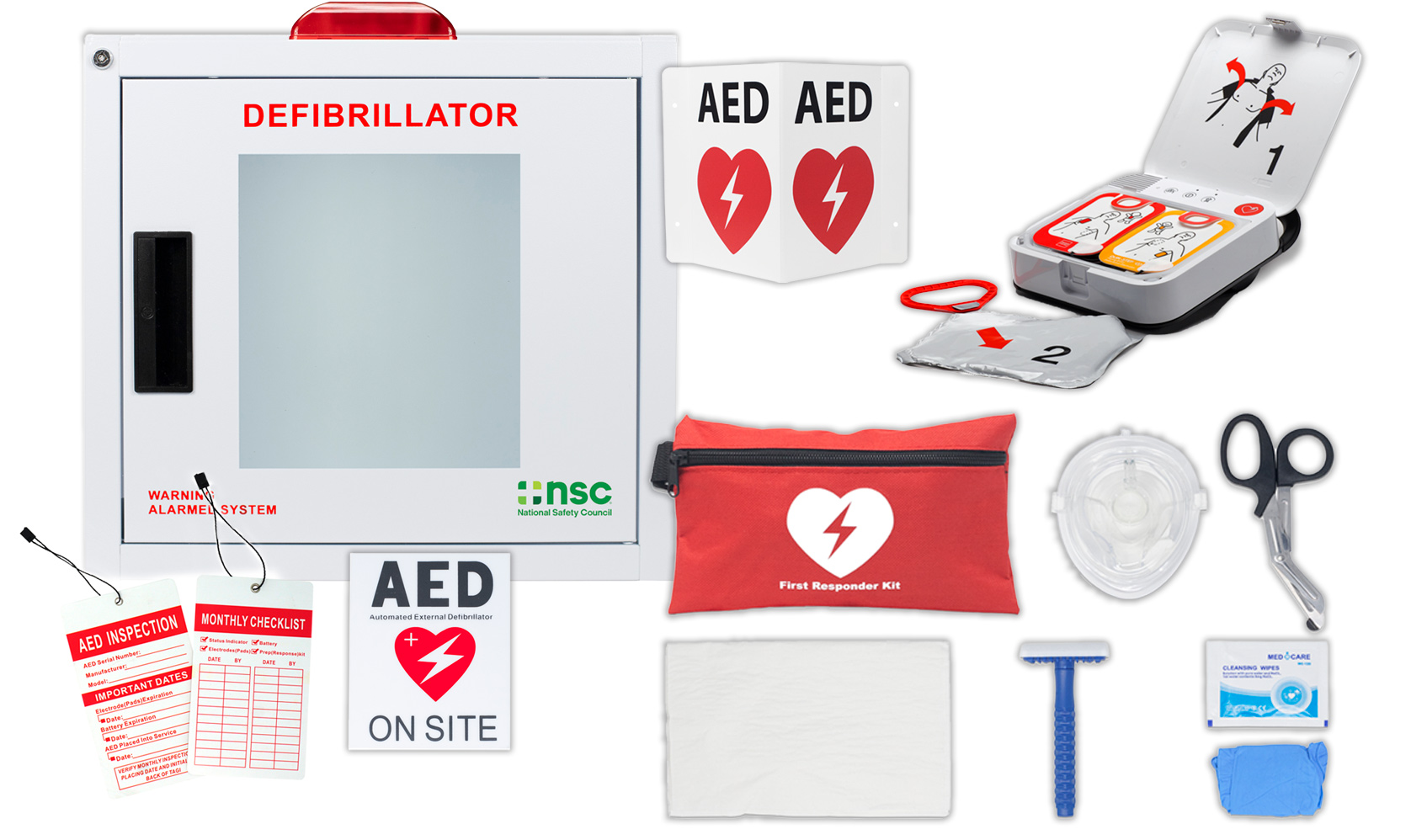 LifePak CR2 Semi-Automatic AED with Alarmed and Strobe Light Cabinet Bundle